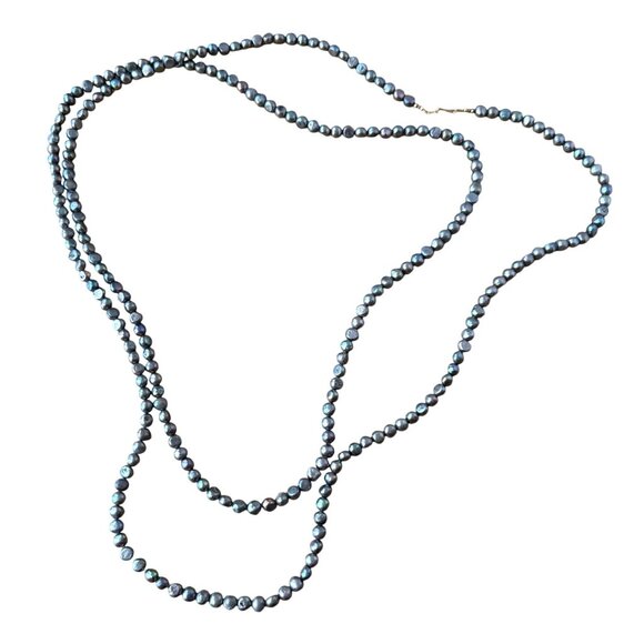 Gray Real Pearls Beaded Layered Double-Strand Necklace Evening Party/Cocktail - Picture 1 of 7